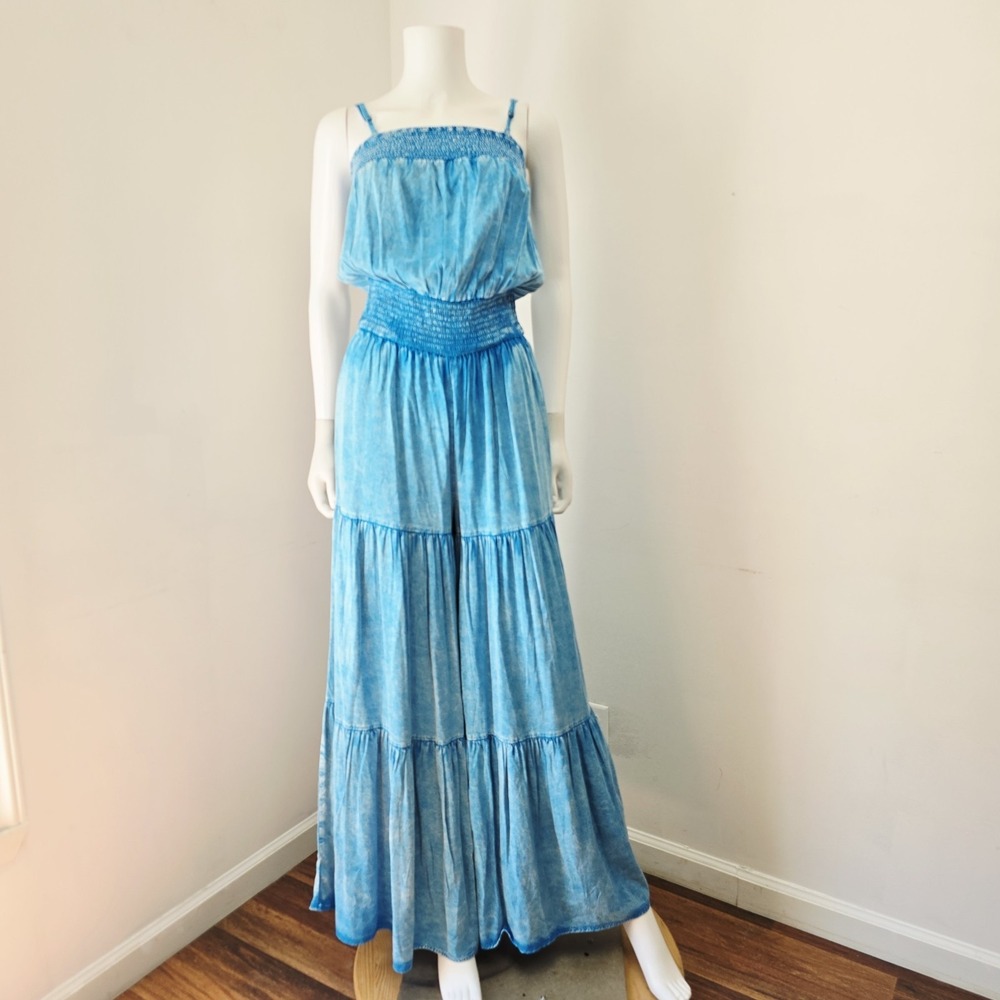Oli & Hali Jumpsuit Size S Wide Leg Tiered Wide Leg Strappy Mineral Blue NWT
